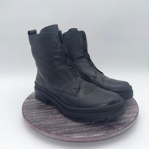 Ara Boots Womens 7 Dover Combat Lug Sole Zip High Soft Leather Black Comfort